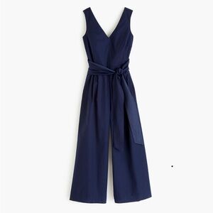 J. Crew Wrap Tie Jumpsuit In Stretch Poplin Navy Blue Size 0 Petite